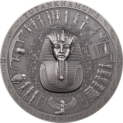 Cook Islands 2022 20$ TUTANKHAMUN TOMB 1922 Archeology Symbolism Antiqued 3 Oz silver coin