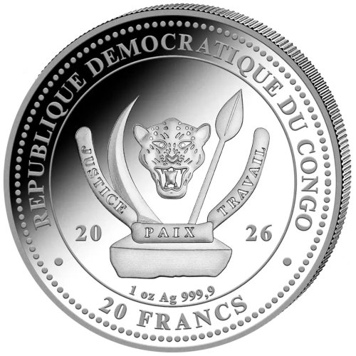 Congo 2026 20 Francs SHARK World Wildlife Colored 1 Oz silver coin