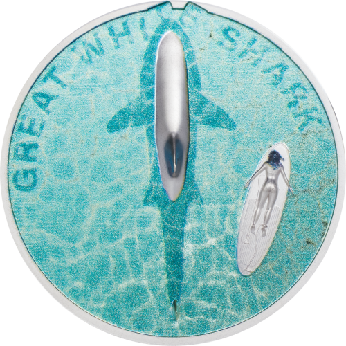 Palau 2021 5$ - Great White Shark - 1 Oz Proof Silver Coin