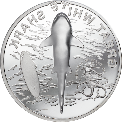 Palau 2021 5$ - Great White Shark - 1 Oz Proof Silver Coin