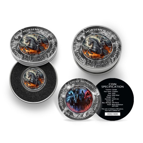 Canada 2026 5$ Maple Leaf Leaf -Four Horsemen-Pale Horse 1 Oz Silver coin