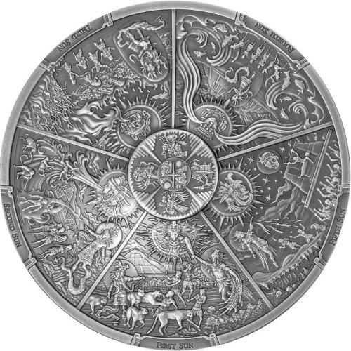 Palau 2021 20$ AZTEC FIVE SUNS Ages of Man Creation of World 3 Oz Silver Coin