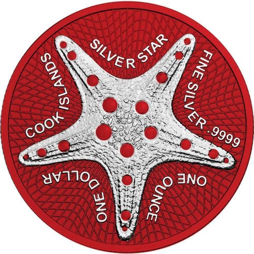 Cook Islands 2019 1$ Silver Star - Starfish Space Red 1 Oz Silver Coin