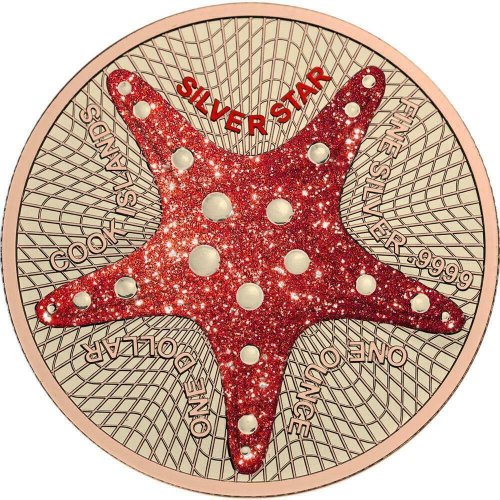 Cook Islands 2019 1$ Silver Star - Starfish Diamond Effect 1 Oz Silver Coin