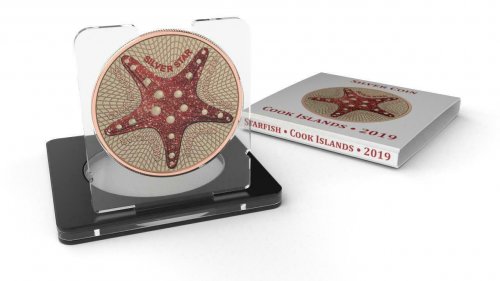 Cook Islands 2019 1$ Silver Star - Starfish Diamond Effect 1 Oz Silver Coin