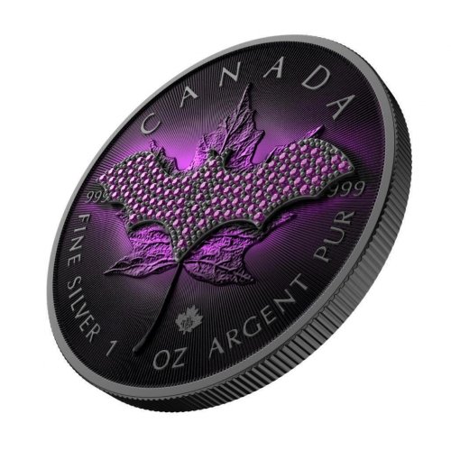 Canada 2022 5$ Maple Leaf Purple Bat 1 Oz Silver Coin with Bejeweled Insert