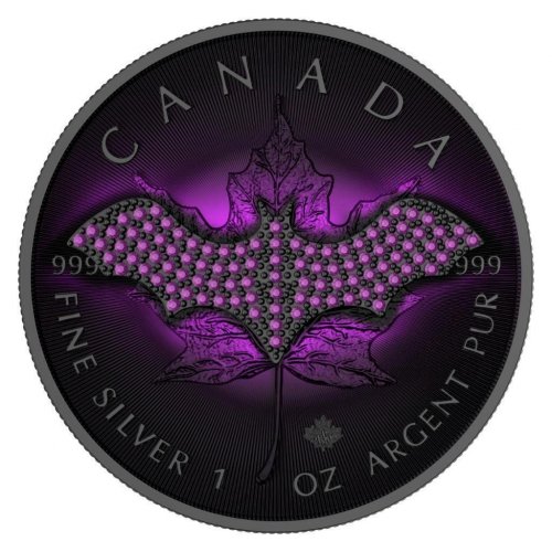 Canada 2022 5$ Maple Leaf Purple Bat 1 Oz Silver Coin with Bejeweled Insert