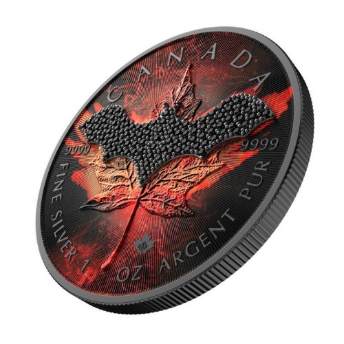 Canada 2022 5$ Maple Leaf Dark Bat 1 Oz Silver Coin with Bejeweled Insert