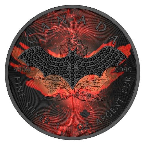 Canada 2022 5$ Maple Leaf Dark Bat 1 Oz Silver Coin with Bejeweled Insert