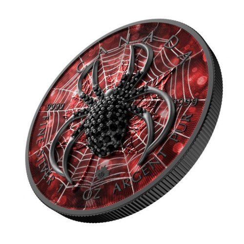 Canada 2022 5$ Maple Leaf Black Spider 1 Oz Silver Coin with Bejeweled Insert