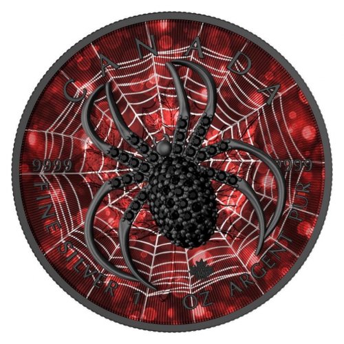 Canada 2022 5$ Maple Leaf Black Spider 1 Oz Silver Coin with Bejeweled Insert