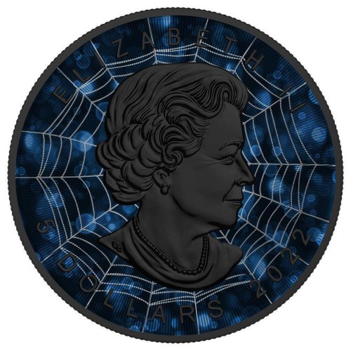 Canada 2022 5$ Maple Leaf Dark Blue Spider1 Oz Silver Coin with Bejeweled Insert