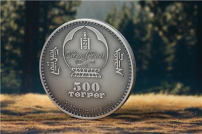 Mongolia 2019 500 Togrog Mongolian Gobi Bear 1 Oz Silver Antique Coin