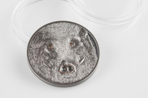 Mongolia 2018 500 Togrog Wild Boar – Sus scrofa 1 Oz Silver Antique Coin