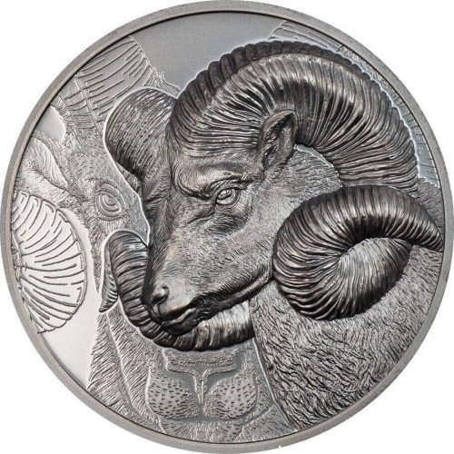 Mongolia 2022 1000Togrog MAGNIFICENT ARGALI Ram 2 Oz Black Proof Silver Coin