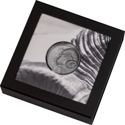 Mongolia 2022 1000Togrog MAGNIFICENT ARGALI Ram 2 Oz Black Proof Silver Coin