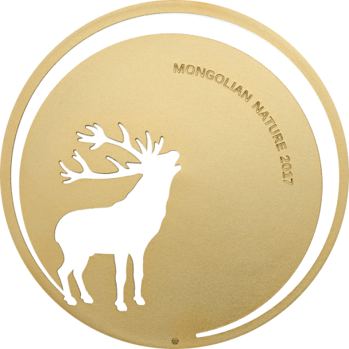 Mongolia 2017 500 Togrog- Mongolian Nature - Roaring Deer 1 Oz Silver Coin