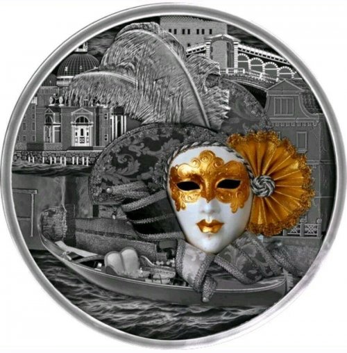 Niue 2019 5$ VENETIAN MASK High Relief Antique finish 2 Oz silver coin