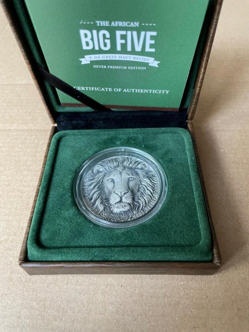 Ivory Coast 2021 Mauquoy Haut Relief - Big Five - Lion 1 Oz silver coin