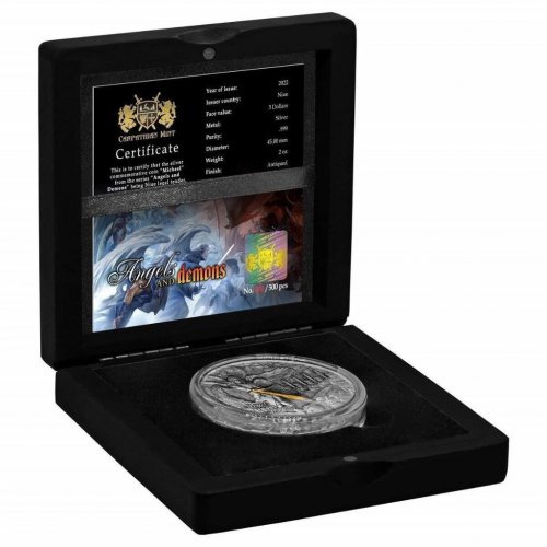 Niue 2022 5$ Angels and Demons - MICHAEL 2 Oz Antique Finish silver coin