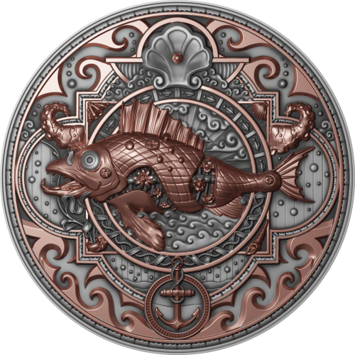 Niue 2022 5$ Steampunk Metal Fish 2 Oz Silver Antiqued Coin