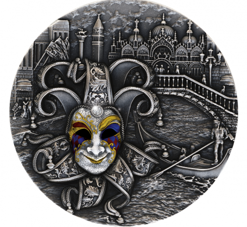 Niue 2022 5$ VENETIAN MASK II- High Relief Antique finish 2 Oz silver coin