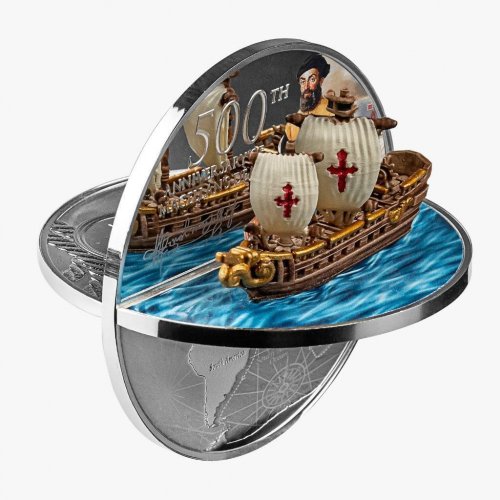 Niue 2021 5$ Ferdinand Magellan 3D Shape 500th Anniversary 2 Oz silver coin