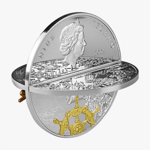 Niue 2021 5$ Ferdinand Magellan 3D Shape 500th Anniversary 2 Oz silver coin