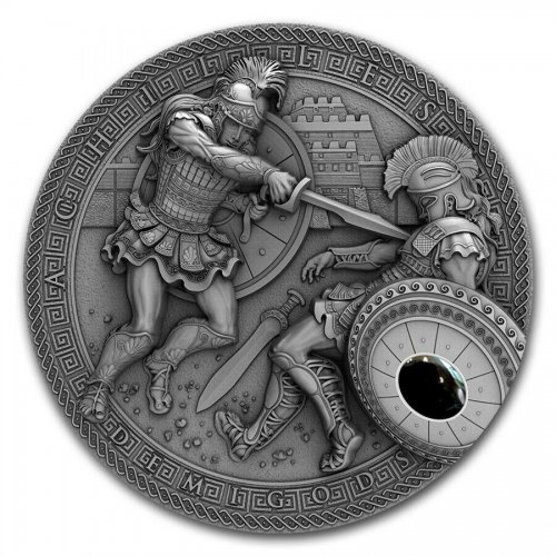 Niue 2017 2$ Demigods - Achilles with Hematite 2 Oz silver coin