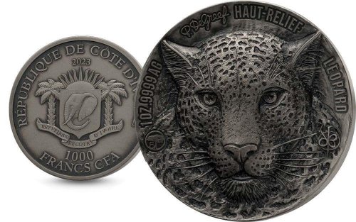 Ivory Coast 2023 Mauquoy Haut Relief - Big Five - LEOPARD 1 Oz silver coin