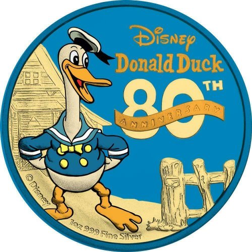 Niue 2014 $2 Donald Duck 80th Ann. - Blue Gold & Yellow Gold 1 Oz Silver Coin