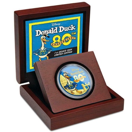 Niue 2014 $2 Donald Duck 80th Ann. - Blue Gold & Yellow Gold 1 Oz Silver Coin