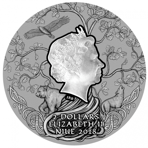 Niue 2018 2$- PERUN Thunder Slavic Gods-2 Oz Antique Finish silver coin