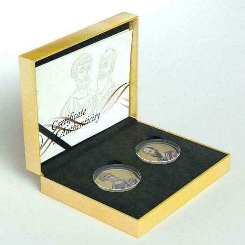 Niue 2010 2$ Apostles Peter and Paul 2 x 1Oz Silver GOLD Plating Coin Set