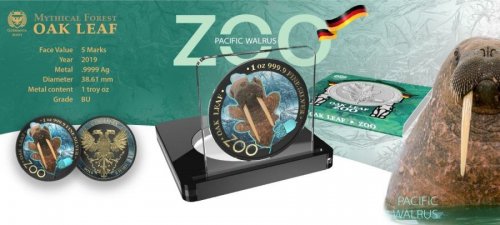 Germania 2019 5 Mark The Oak Leaf - Zoo Series - Walrus 1 Oz Silver Coin