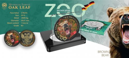 Germania 2019 5 Mark The Oak Leaf - Zoo Series - Bear - 1 Oz Silver Coin