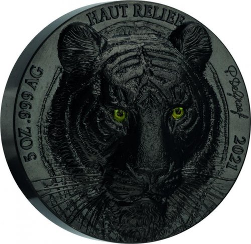 Ivory Coast 2021 5000 TIGER Big Five Asia Edition Noire 5 Oz silver coin