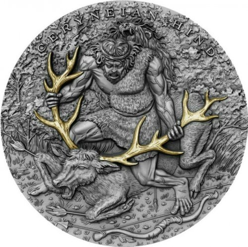 Niue 2020 5$ CERYNEIAN HIND Twelve Labours of Hercules Antique 2 Oz Silver Coin