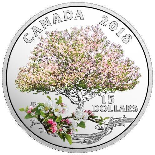 Canada 2018 15$ APPLE BLOSSOMS Celebration of Spring 23g Silver Coin