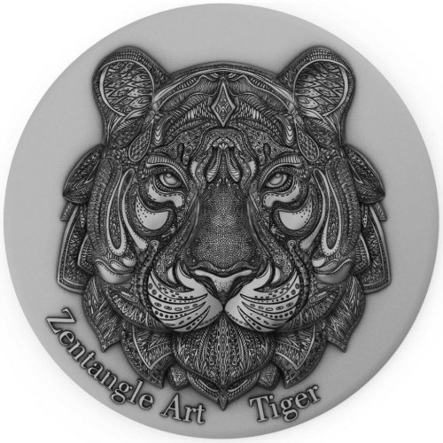 Niue 2021 5$ Zentangle Art-Tiger 2 Oz Silver Coin