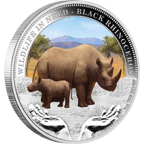 Tuvalu 2012 1$ Wildlife in Need - BLACK RHINOCEROS -1 Oz Silver Coin