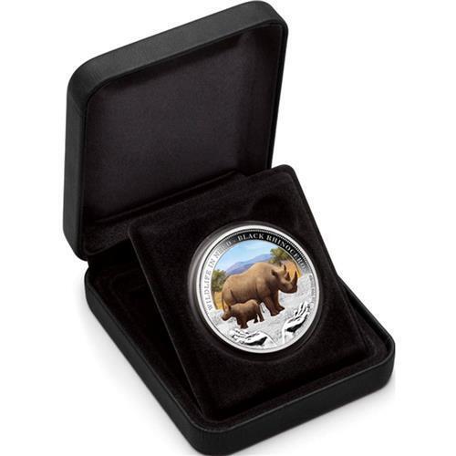 Tuvalu 2012 1$ Wildlife in Need - BLACK RHINOCEROS -1 Oz Silver Coin