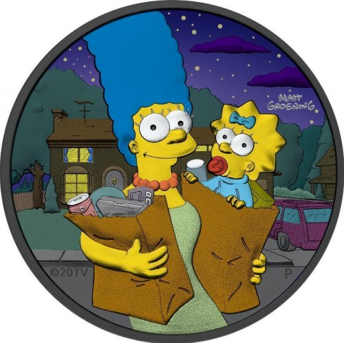 Tuvalu 2021 1$ - The Simpsons-Marge & Maggie Night- 1 Oz Silver Coin