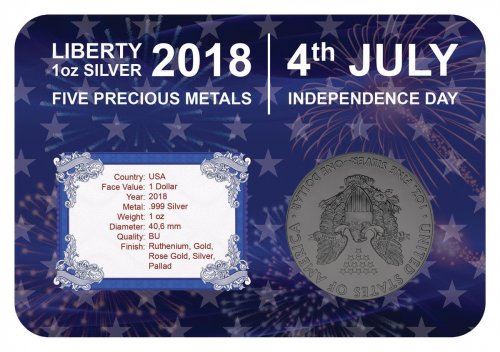 USA 2018 1$ Liberty - 4th July Independence Day -5 Metals Silver Coin