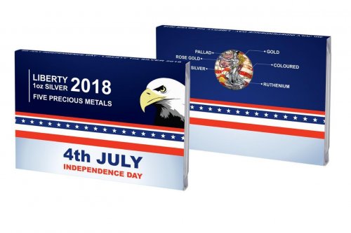 USA 2018 1$ Liberty - 4th July Independence Day -5 Metals Silver Coin