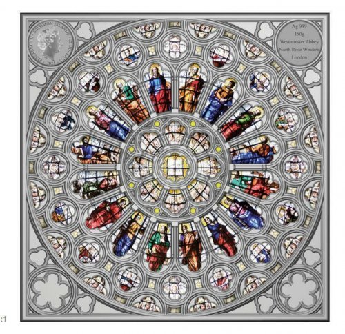 Solomon 15$ ROSE WINDOW OF WESTMINSTER ABBEY Glass Windows 150gr silver coin