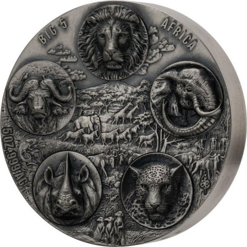 Ivory Coast 2022 Mauquoy Haut - African Big Five - COMPLETE 5 Oz silver coin