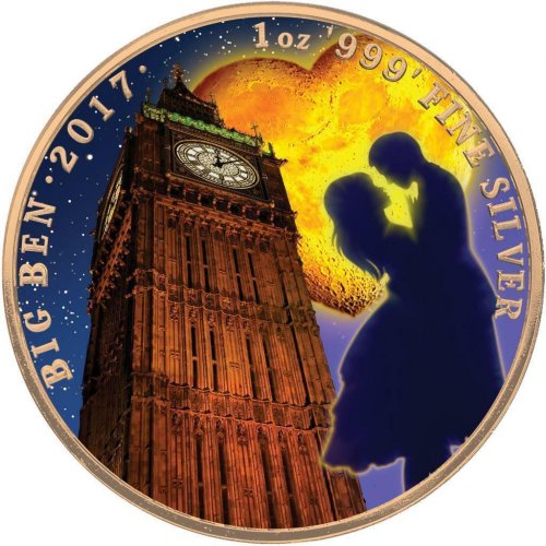 UK 2017 £2 Landmarks of Britain Big Ben Valentine's Day 1oz Gold Plated Coin