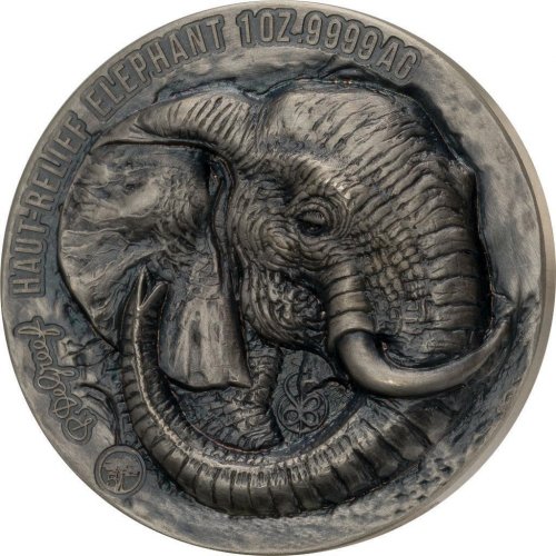 Ivory Coast 2022 Mauquoy Haut Relief - Big Five - Elephant 1 Oz silver coin