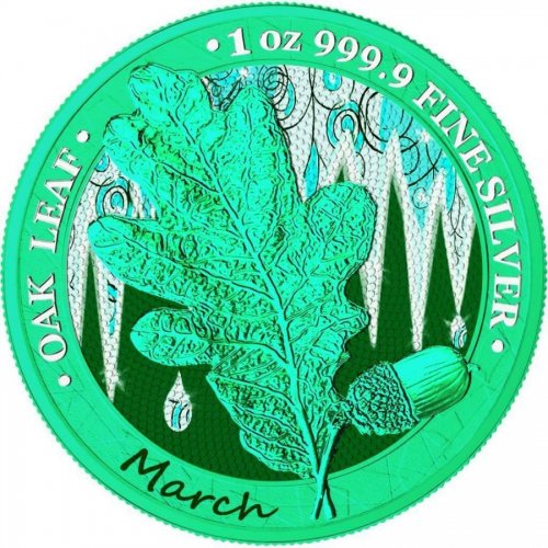 Germania 2019 5 Mark Oak Leaf - 12 Months Series - March 1 Oz Silver Coin